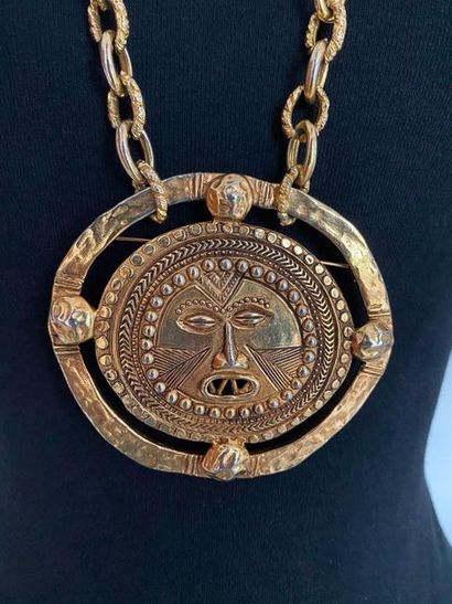 null SCHERRER Paris Collier chaine d'huissier et broche pendentif en métal doré à...