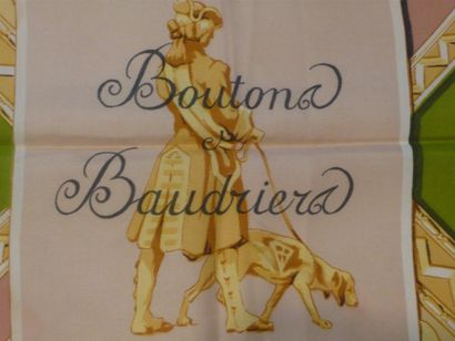 HERMES Paris "Boutons et Baudriers" par Charles Hallo Rare carré en soie bordure...