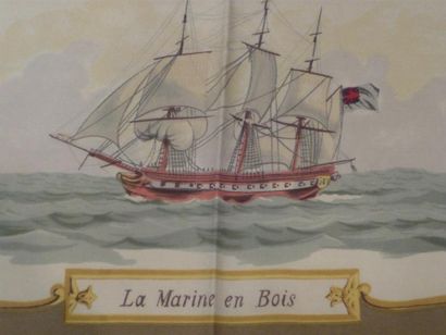 HERMES Paris "La Marine en Bois" par Hugo Grygkar Carré en soie bordure beige - 1957...