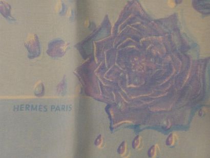 HERMES Paris "La Rosée" par Anne Gavarni Carré en double mousseline de soie bleu...