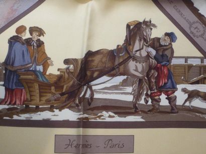 HERMES Paris "Voyage en Russie" par Loic Dubigeon Rare carré en soie bordure chocolat...