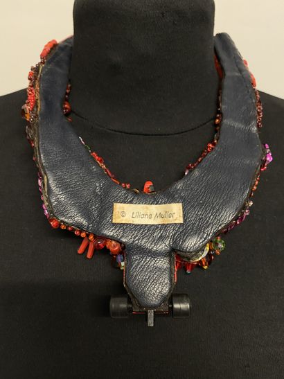 null LILIANE MULLER Bib necklace in red leather trim with Formula 1 and pendants...
