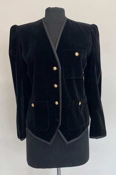 null SAINT LAURENT Rive Gauche veste cintrée en velours noir gansée boutonnage métal...