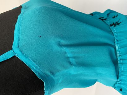 null GUY LAROCHE Boutique Collection Robe longue en mousseline turquoise imprimée...