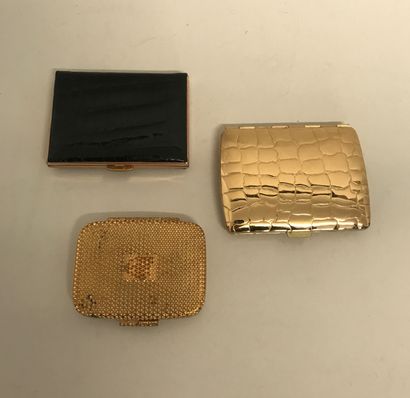 null Lot de 3 poudriers de sac rectangulaires : 1 en métal doré et croco noir (8x5,5cm)...
