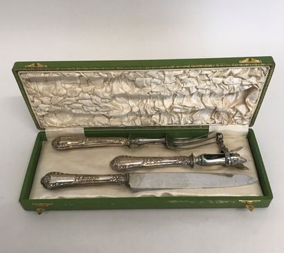 null Cutting set 3 pieces, silver handles, filled, Rocaille style