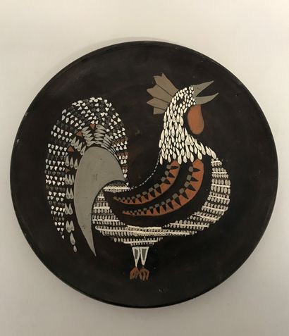 null Brown and grey enamelled ceramic plate with cockerel decoration - circa 60

Diameter...