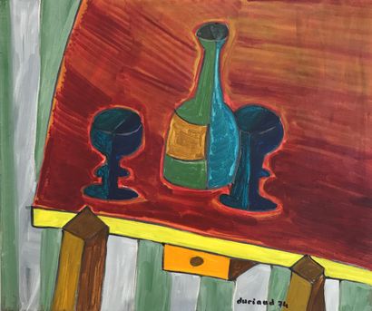 null Christian DURIAUD (born in 1944)

Bottle and two glasses 

Oil on canvas signed...