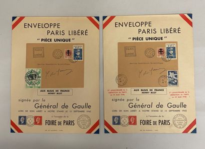null Envelope "Paris libéré" 2 copies signed by General de Gaulle