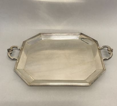 null CHRISTOFLE Tray with cut sides and silver plated metal scroll handles 

58x40,5cm

(light...