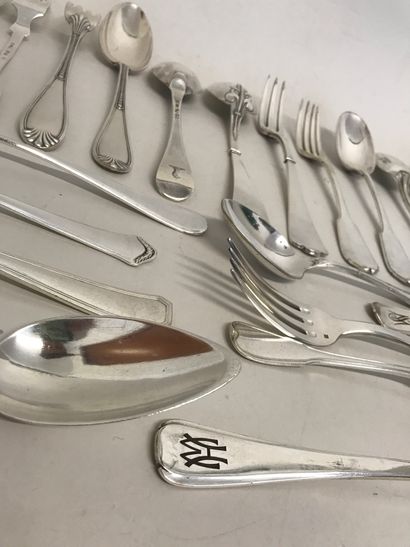 null Set of cutlery and tableware of different models in silver plated metal Of which...