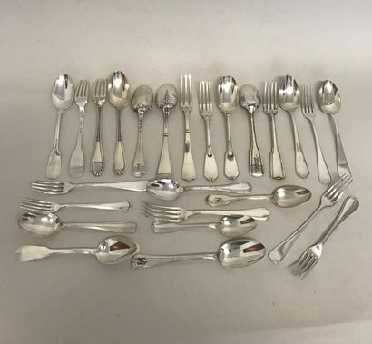 null Set of cutlery and tableware of different models in silver plated metal Of which...