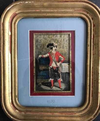 null RENAUX (School end XIX°) 

Musketeer in watercolor and gold highlights signed...
