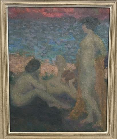 null GYS (nabi school) The 3 graces at the seaside oil on canvas - unsigned - label...