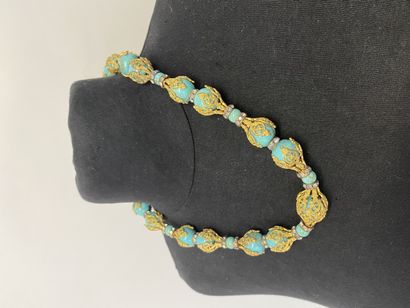 null 
Attributed to CHANEL Necklace with watermarked brass filigree caps set with...