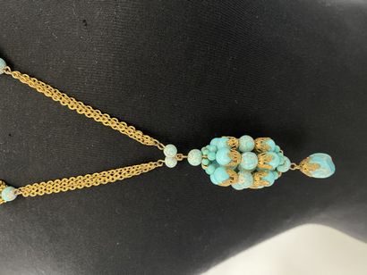 null Attributed to CHANEL 2 strands tassel necklace and filigree caps in patinated...