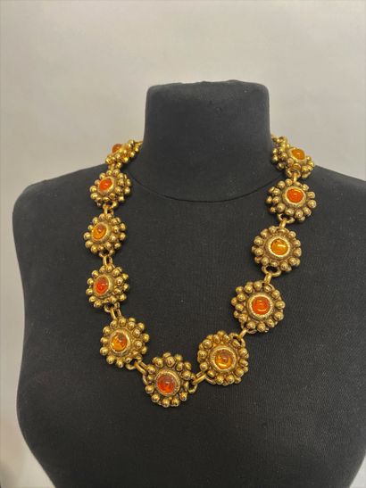 null SATELLITE Gilded metal necklace with flower motifs adorned with orange glass...