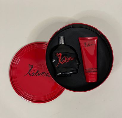 null JEAN PAUL GAULTIER Red lacquered metal box with Eau de toilette spray and Shower...