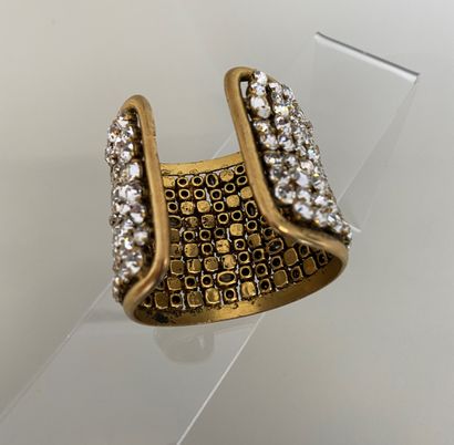 null CHANEL by GRIPOIX Patinated metal cuff entirely paved with rhinestones - unsigned...