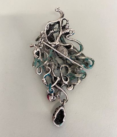 null CHRISTIAN LACROIX Made in France Renaissance style brooch in silver patina metal...