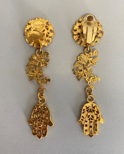 null CHRISTIAN LACROIX Bazar Made in France Pair of openwork gold metal flower ear...