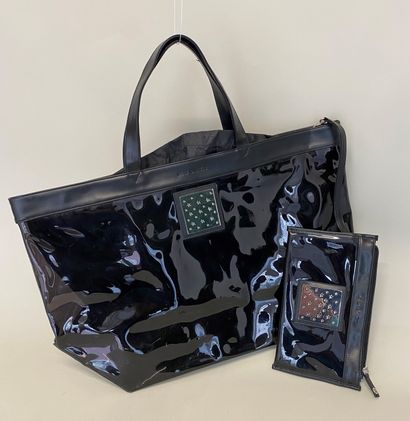 null MUGLER Grand sac cabas à 2 anses en plastique et skai noir avec doublure pochette...