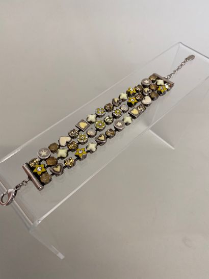 null 
PILGRIM Danish design Bracelet ruban en métal patiné argent à 3 rangs de pastilles...
