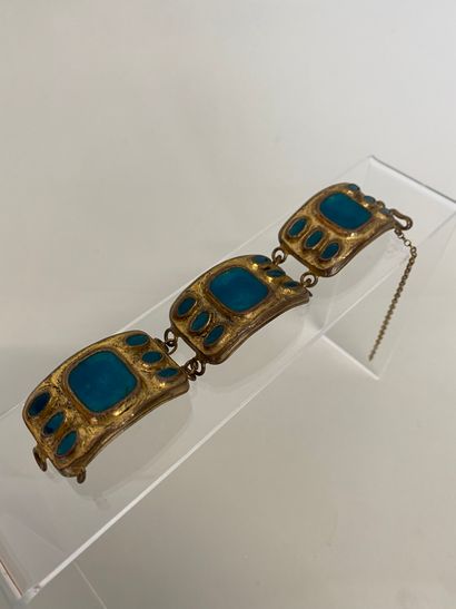 null Bracelet d'inspiration Renaissance à 3 motifs en métal patiné et émail turquoise...