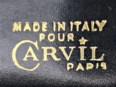 null CARVIL Paris Sac à main à 2 anses en cuir noir surpiqué fermoir ruban en métal...