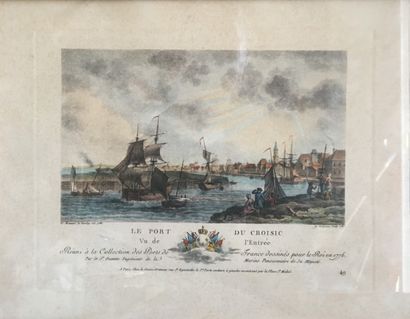 null Suite of three engravings framed under glass. View of Paris - The port of Le...