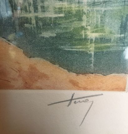 null Pair of color engravings, Landscape. Signed TEREY ? (XXth).

 H : 43 X 17cm...
