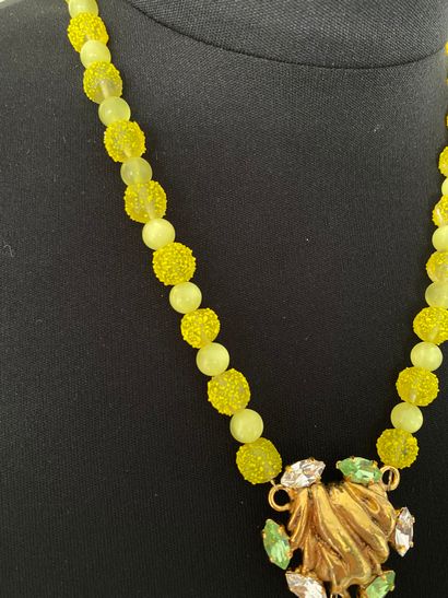 null CHRISTIAN LACROIX Made in France Necklace of mimosa glass beads holding an orthodox...