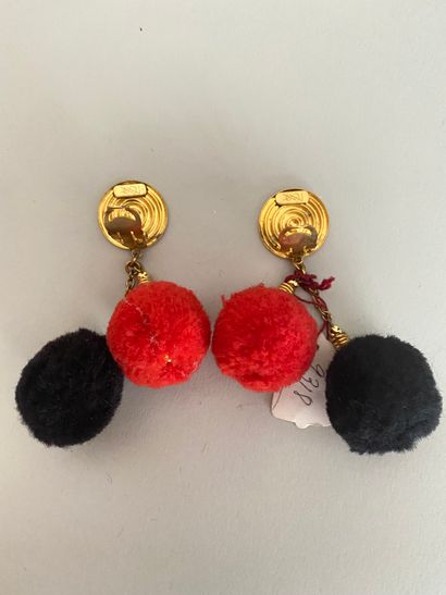  YVES SAINT LAURENT by DENEZ Necklace of red and black cotton thread balls and Paiire...