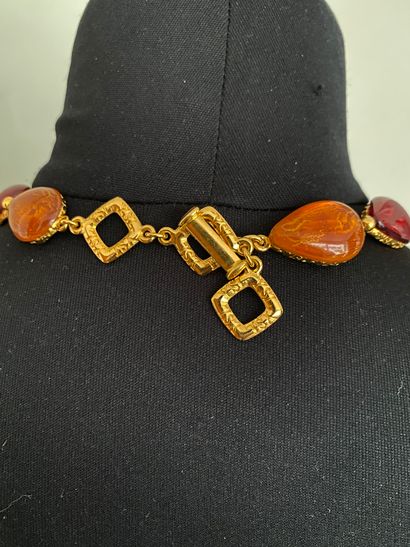  YVES SAINT LAURENT Made in France Necklace in gold plated metal and red and orange...