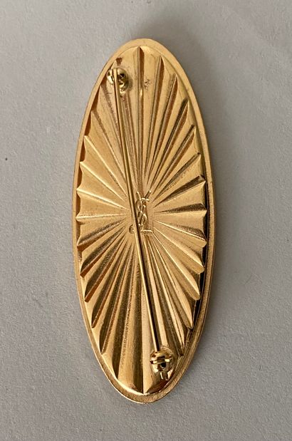 null YVES SAINT LAURENT Gilt metal and black enamel and amber shuttle brooch - circa...