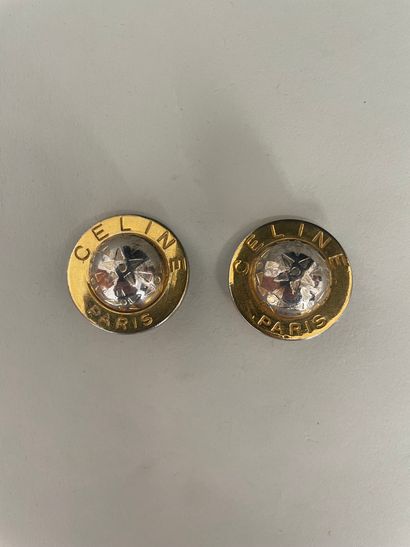 null CELINE Paris Pair of spherical ear clips in gold and silver metal. Diameter...