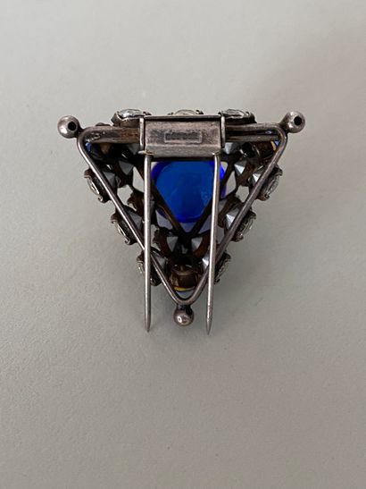 null ROGER SCEMAMA Blackened metal pyramid clip decorated with Swarovski strass and...