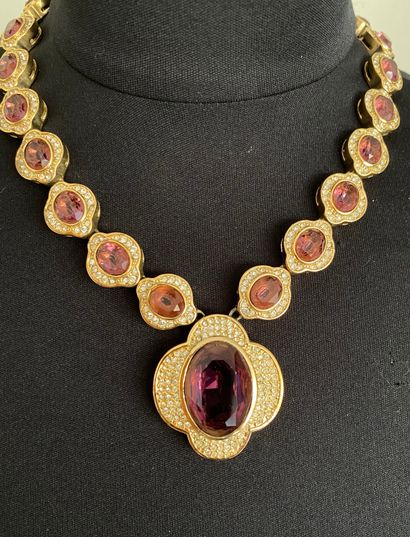 null CHRISTIAN DIOR By Big clover pattern necklace in gold metal and amethyst and...