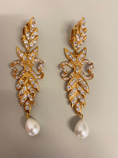 null YVES SAINT LAURENT Made in France Pair of gold plated rhinestone and pear shaped...
