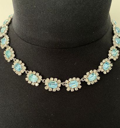 null CHRISTIAN DIOR Germany Silver plated choker necklace with rectangular blue rhinestones...