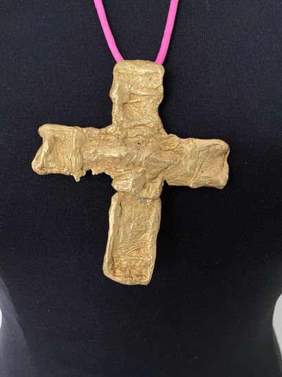null CHRISTIAN LACROIX Haute Couture by CHRISTIANE BILLET Cross pendant in rubbed...
