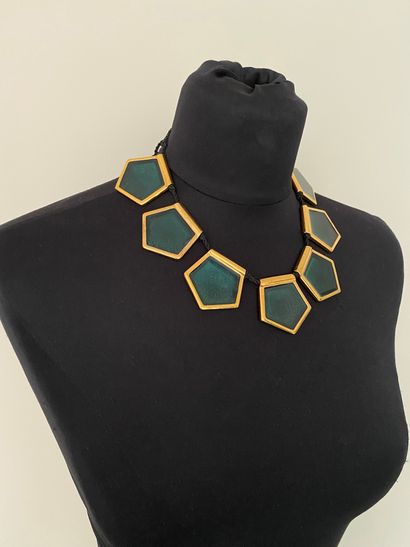  YVES SAINT LAURENT by MAISON CAILLOL Black cordonnet necklace with gilded metal...