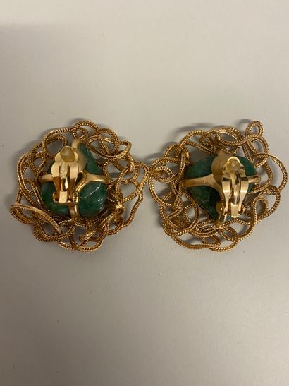 null YVES SAINT LAURENT by ROBERT GOOSSENS Pair of ear clips in gilded metal decorated...