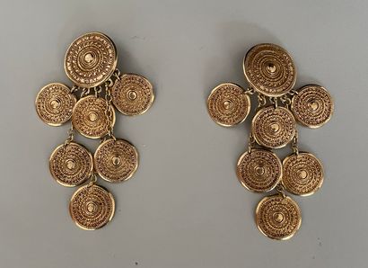 null YVES SAINT LAURENT Made in France Pair of gold-plated shield ear clips with...
