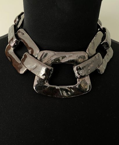  YVES SAINT LAURENT by ROBERT GOOSSENS Necklace with flat link in patinated metal...