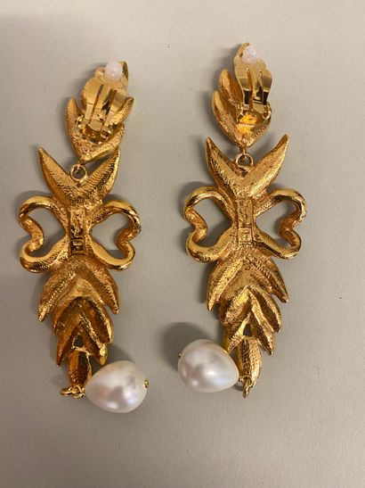  YVES SAINT LAURENT Made in France Pair of gold plated rhinestone and pear shaped...