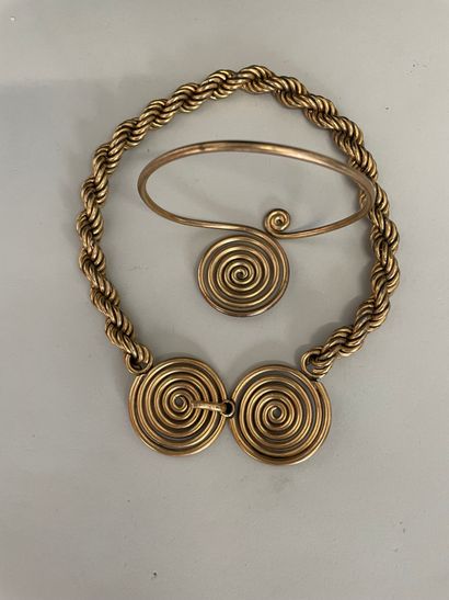  YVES SAINT LAURENT Twisted necklace and gold-plated band bracelet with swirls -...