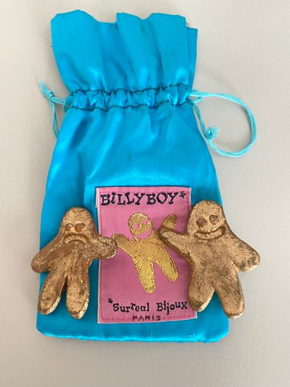null BILLY BOY Surreal Collection Pair of ear clips in gold resin with characters...