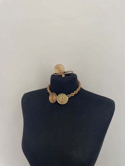 null YVES SAINT LAURENT Twisted necklace and gold-plated band bracelet with swirls...