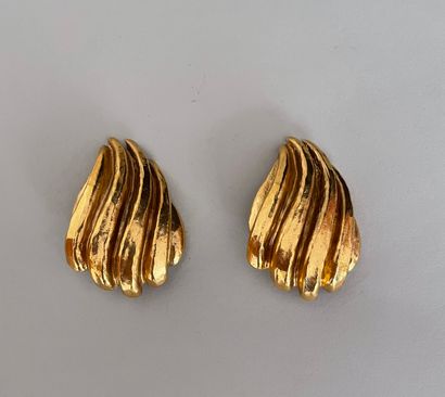 null YVES SAINT LAURENT by MAISON ROUX Pair of gold leaf ear clips in hammered metal...